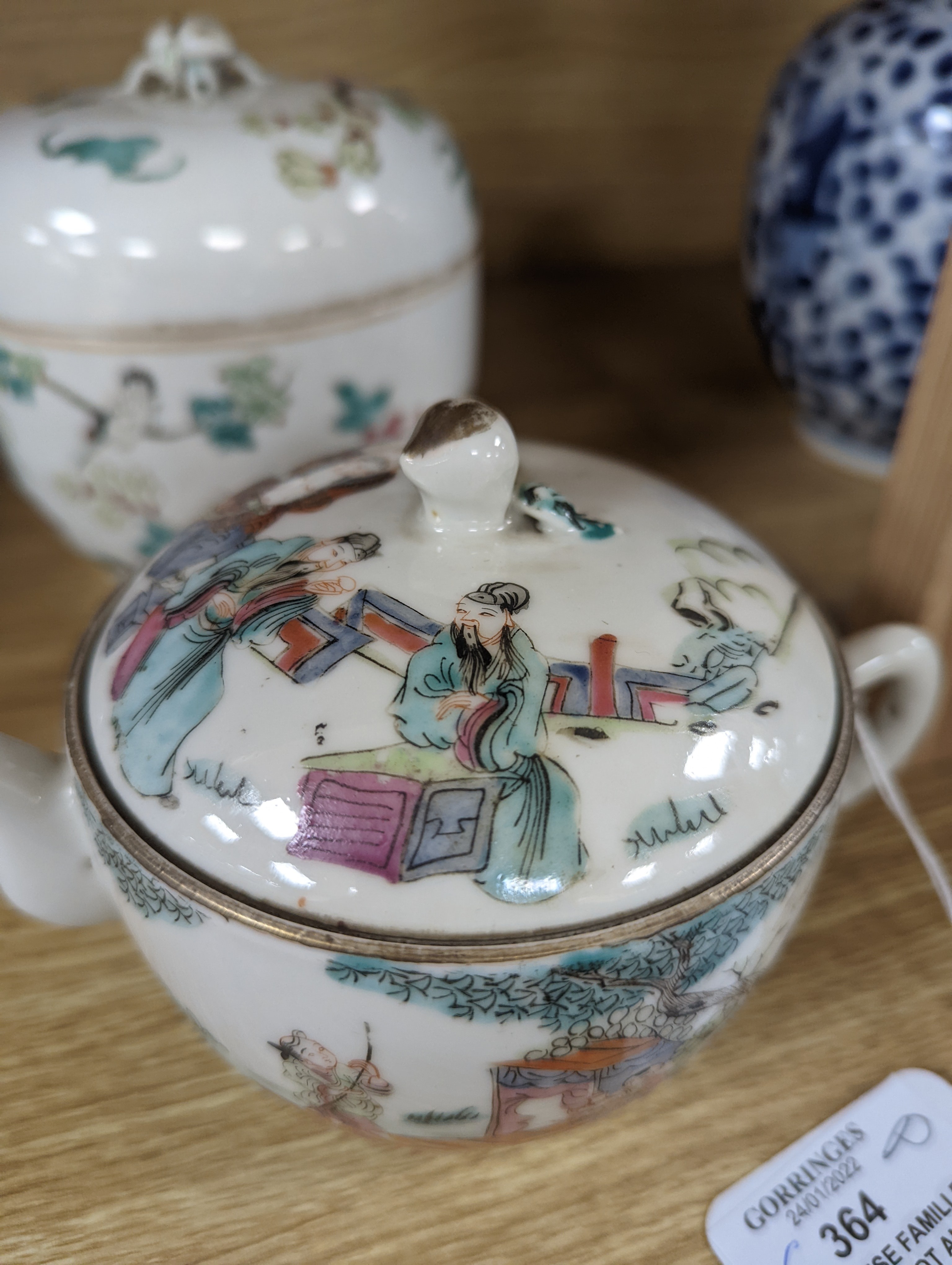 A Chinese famille rose teapot and a similar covered bowl, Tongzhi mark and period 13cm